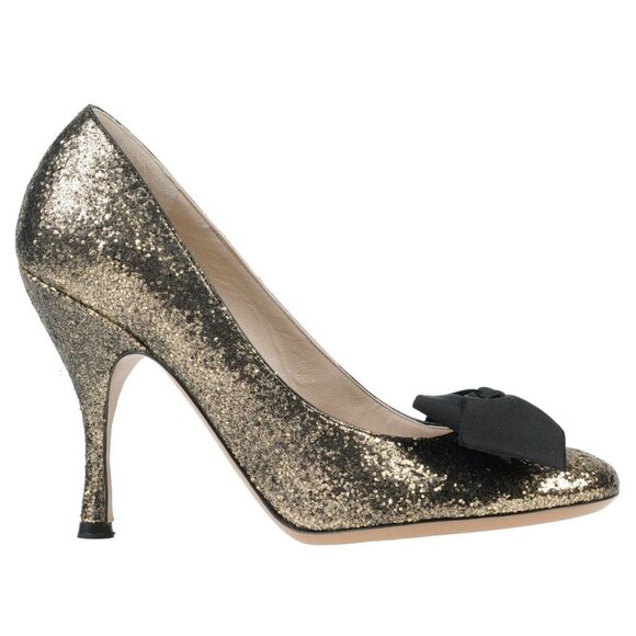 MARC JACOBS SHOES GLITTER GALACTICA GROSGRAIN BOW PUMPS sz IT 39 US 9 - Picture 2 of 14